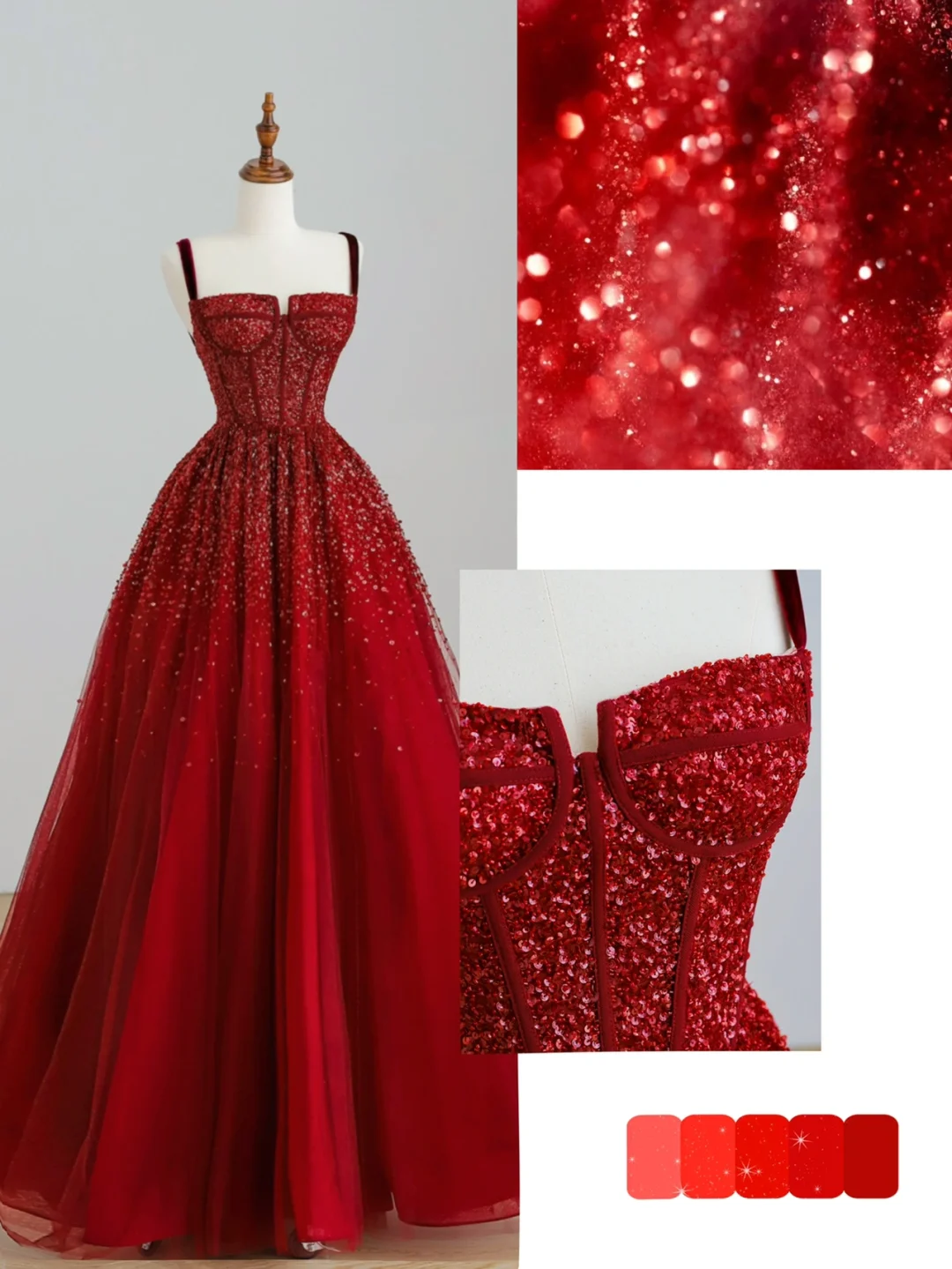 Elegant Glamour A line Spaghetti Straps Tulle Red Long Prom Dress Party Dress Evening Dresses DP1522