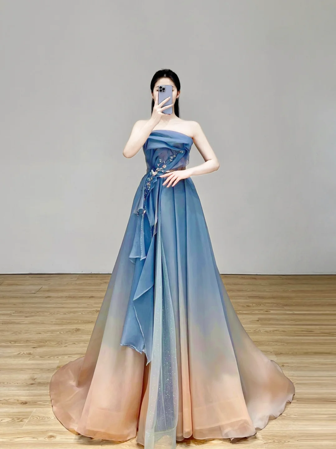Elegant Glamour Ball Gown Strapless Blue Prom Dress Party Dress Evening Dresses DP1525