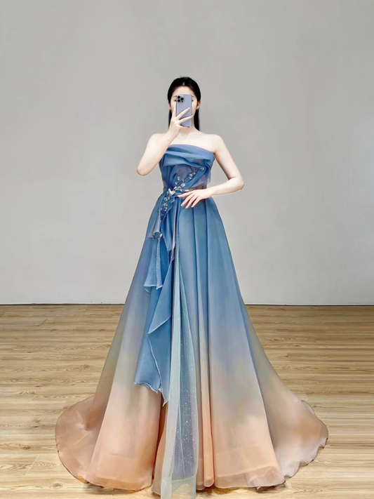 Elegant Glamour Ball Gown Strapless Blue Prom Dress Party Dress Evening Dresses DP1525
