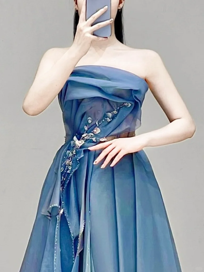 Elegant Glamour Ball Gown Strapless Blue Prom Dress Party Dress Evening Dresses DP1525