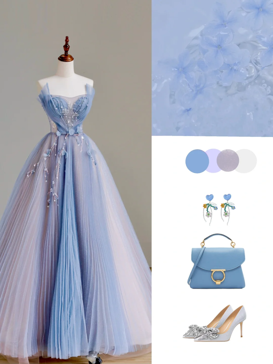 Elegant Glamour Ball Gown Strapless Blue Tulle Long Prom Dresses Party Dress Evening Dress DP1576
