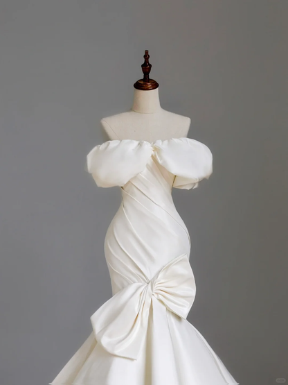 Simple Bridal Gown Mermaid Off The Shoulder Satin White Wedding Dresses Minimalist Bridal Gowns DP1533