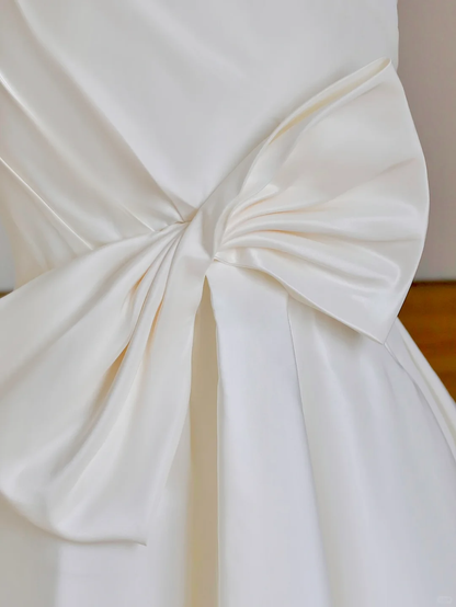 Simple Bridal Gown Mermaid Off The Shoulder Satin White Wedding Dresses Minimalist Bridal Gowns DP1533