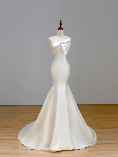 Ethereal Wedding Dress Mermaid Strapless Satin White Wedding Dresses Corset Bridal Gowns DP1539