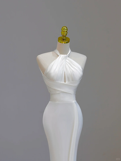 Ethereal Wedding Dress Mermaid Halter Satin White Wedding Dresses Corset Bridal Gowns DP1540