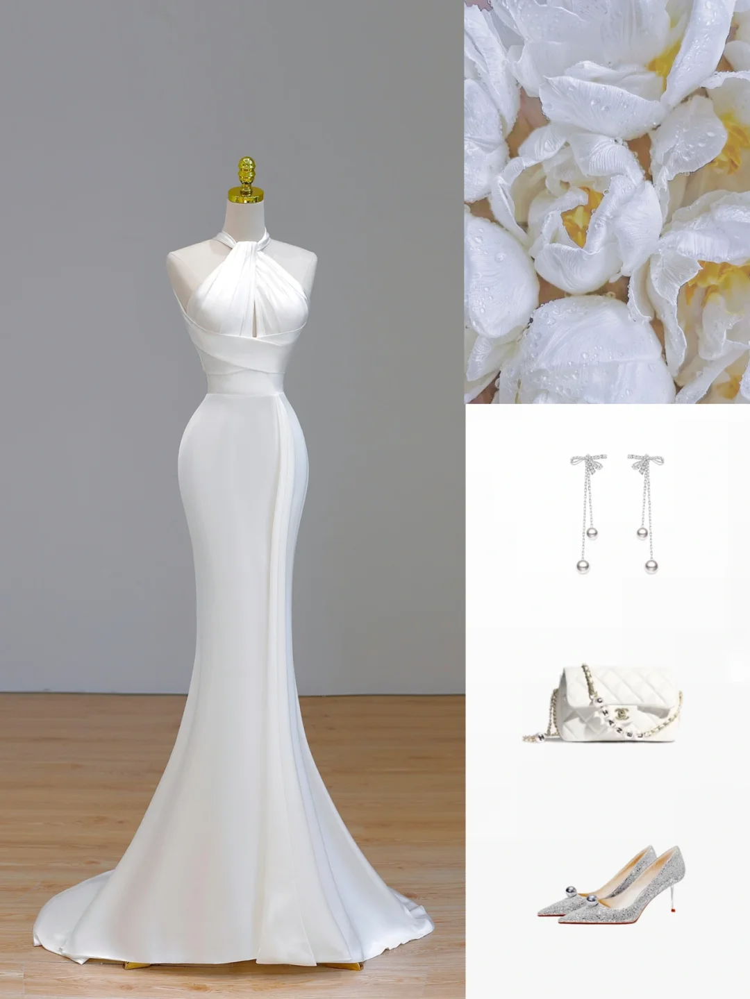 Ethereal Wedding Dress Mermaid Halter Satin White Wedding Dresses Corset Bridal Gowns DP1540