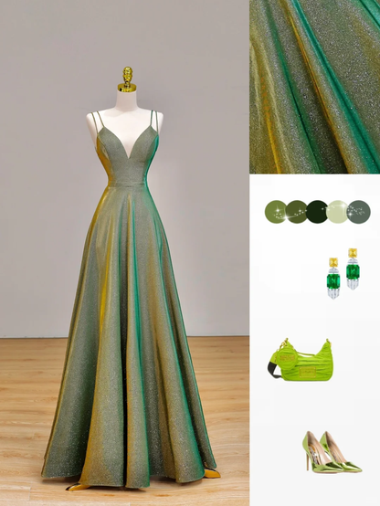 Elegant Glamour Ball Gown Spaghetti Straps Sequin Green Long Prom Dress Party Dress Evening Dresses DP1542