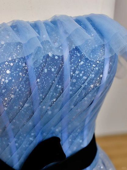 Elegant Glamour Ball Gown Strapless Blue Tulle Prom Dress Party Dress Long Evening Dresses DP1544