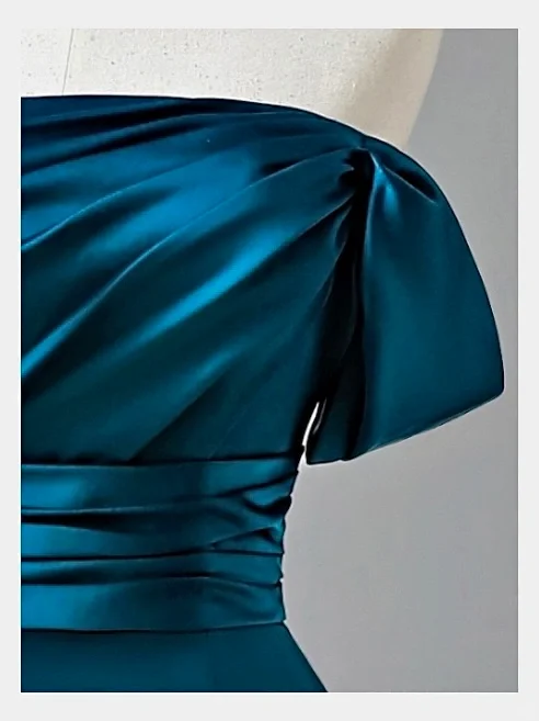 Elegant Glamour Mermaid Strapless Blue Satin Prom Dress Party Dress Long Evening Dresses DP1545