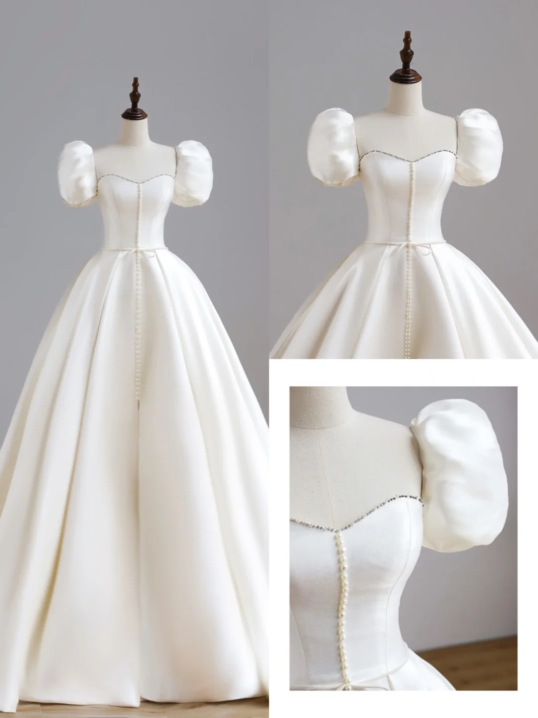 Simple Bridal Gown Ball Gown Short Sleeves Satin White Wedding Dresses Minimalist Bridal Gowns DP1548