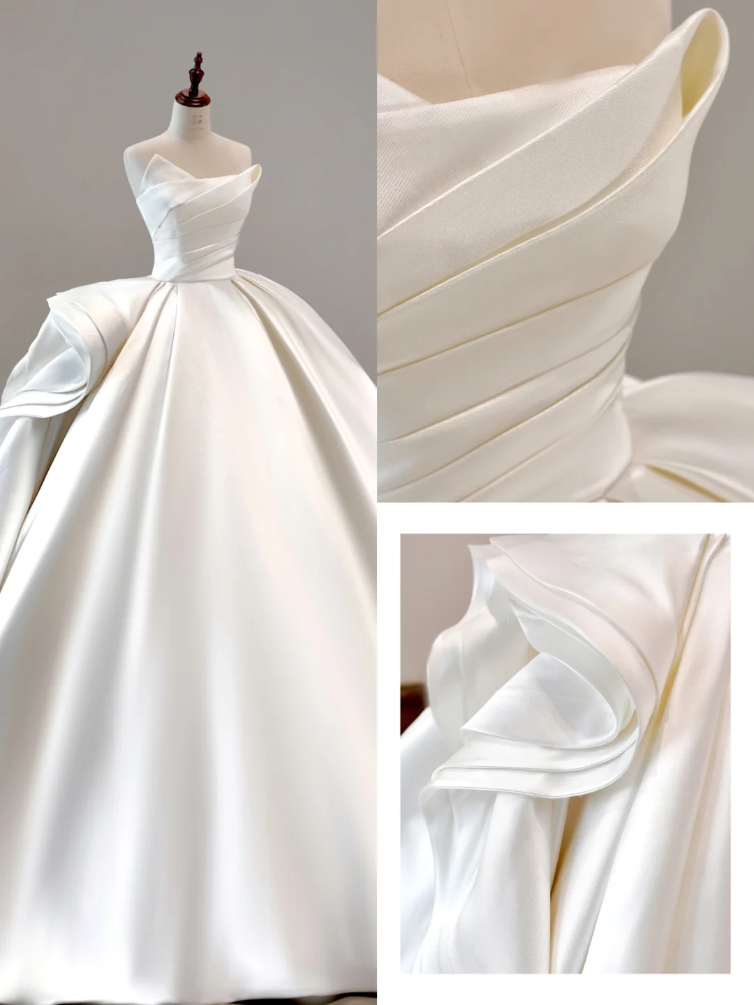 Classic Bridal Gown Ball Gown Strapless Satin White Wedding Dresses Minimalist Bridal Gowns DP1552