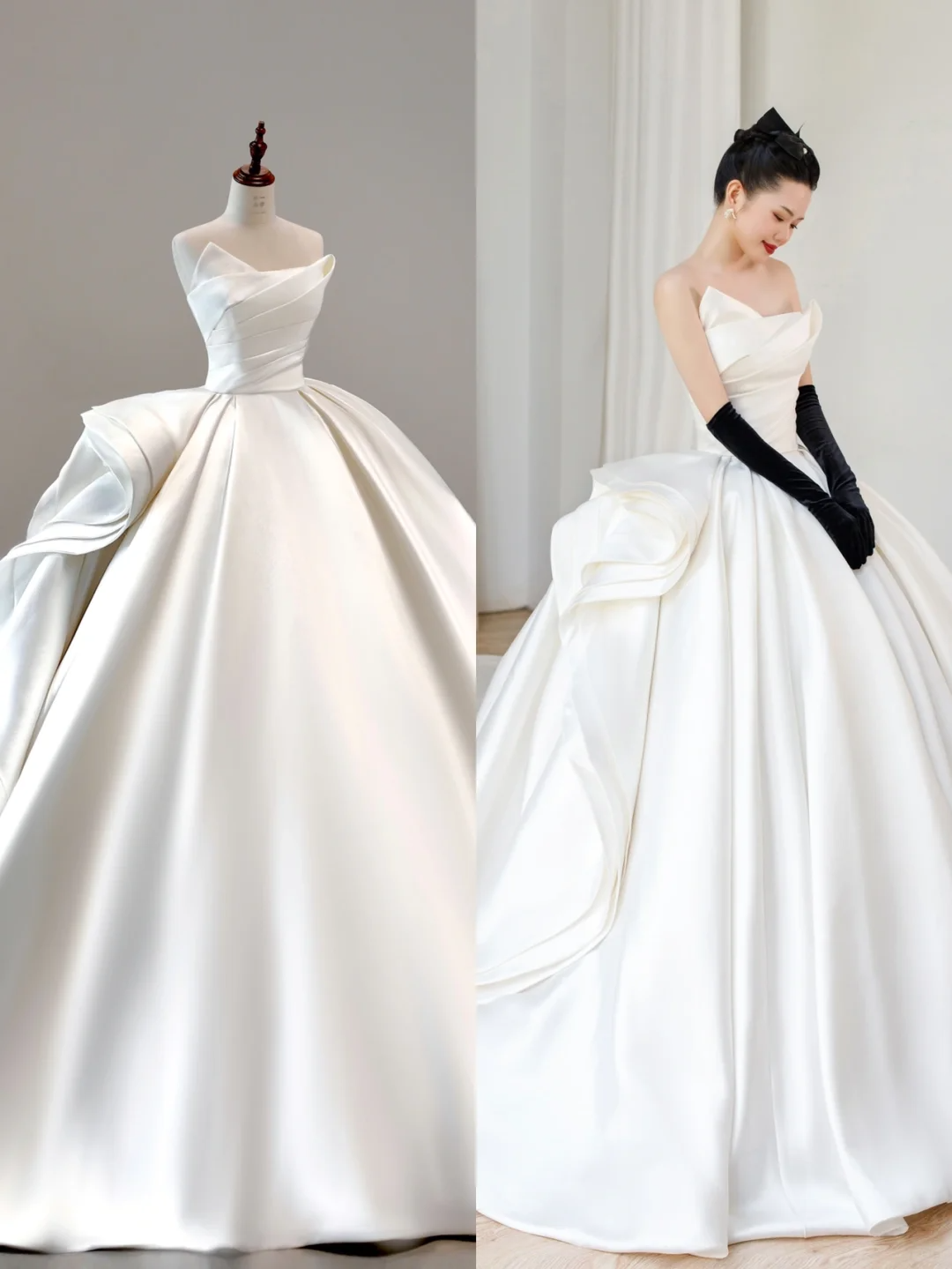 Classic Bridal Gown Ball Gown Strapless Satin White Wedding Dresses Minimalist Bridal Gowns DP1552