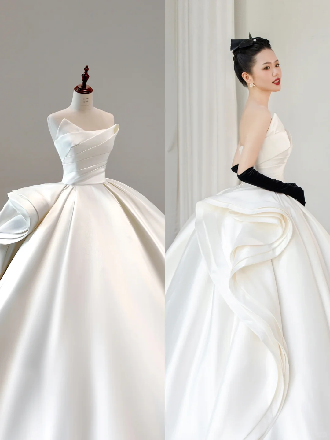 Classic Bridal Gown Ball Gown Strapless Satin White Wedding Dresses Minimalist Bridal Gowns DP1552