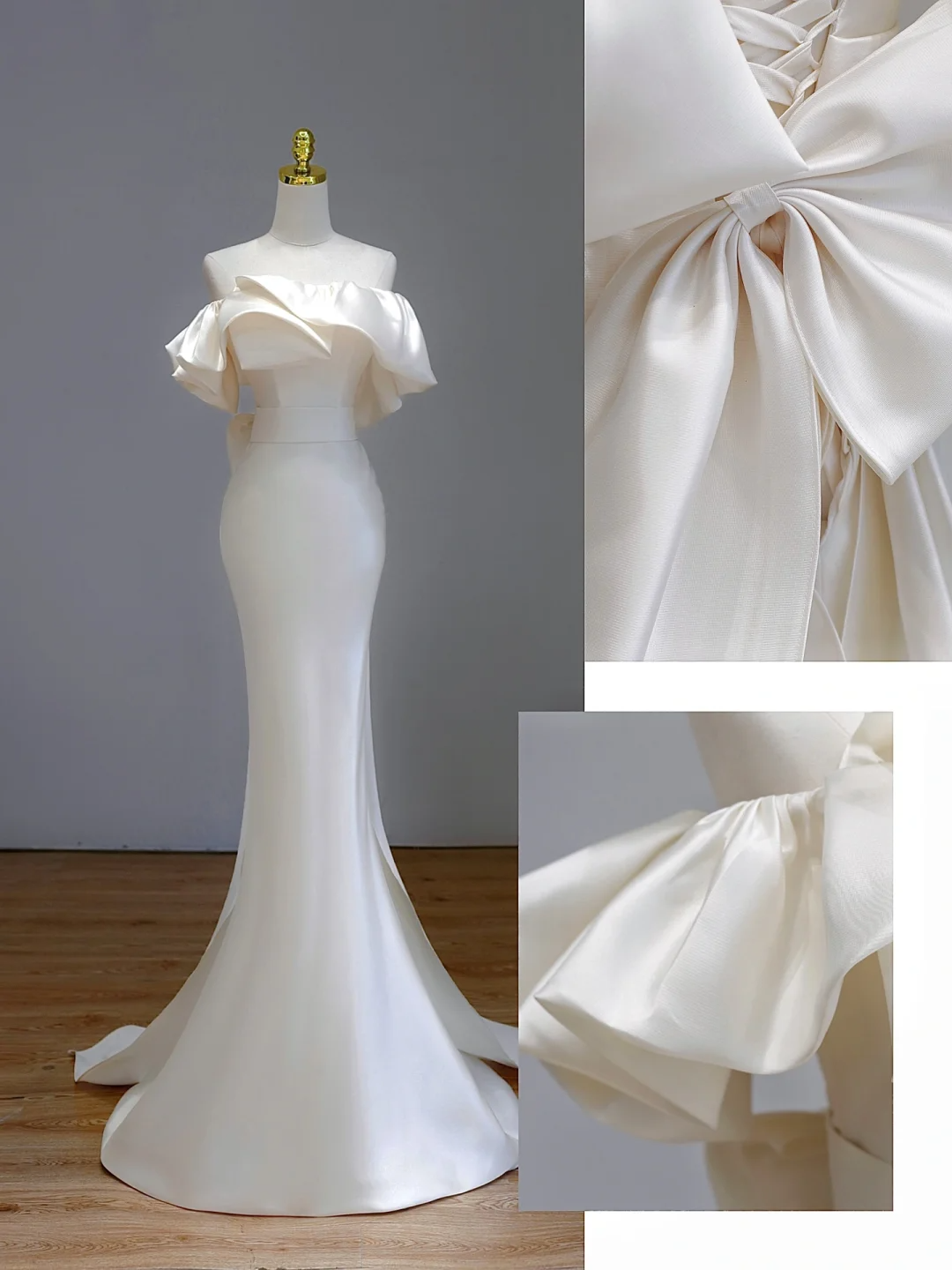 Ethereal Wedding Dress Mermaid Off The Shoulder Satin White Wedding Dresses Bridal Gowns DP1559