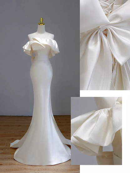 Ethereal Wedding Dress Mermaid Off The Shoulder Satin White Wedding Dresses Bridal Gowns DP1559