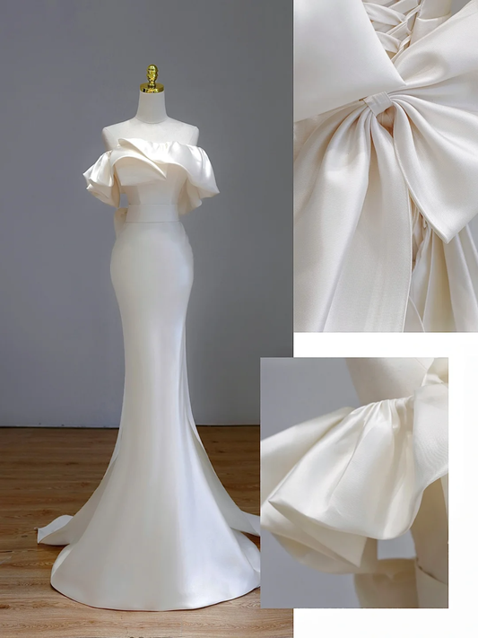 Ethereal Wedding Dress Mermaid Off The Shoulder Satin White Wedding Dresses Bridal Gowns DP1559