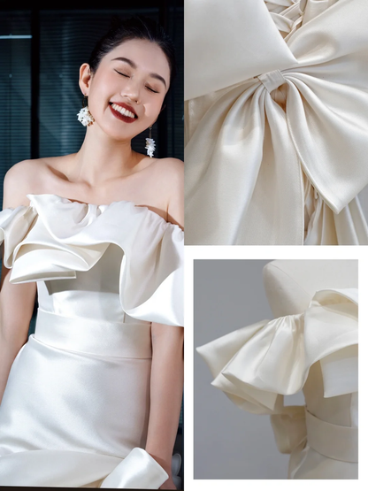 Ethereal Wedding Dress Mermaid Off The Shoulder Satin White Wedding Dresses Bridal Gowns DP1559