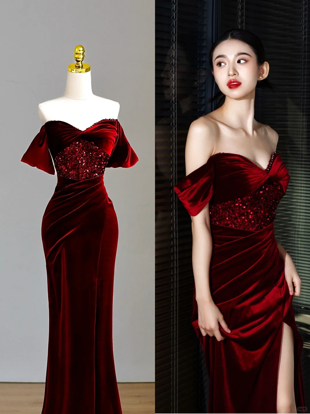 Elegant Glamour Mermaid Off The Shoulder Burgundy Velvet Long Prom Dresses Party Dress Evening Dress DP1560