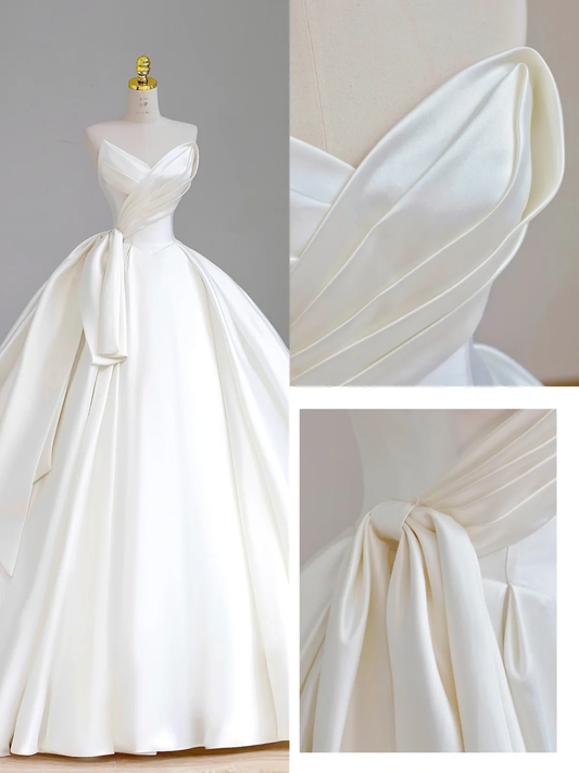 Pretty Wedding Dress Ball Gown Sweetheart Ivory Satin Wedding Dresses Bridal Gowns DP1563