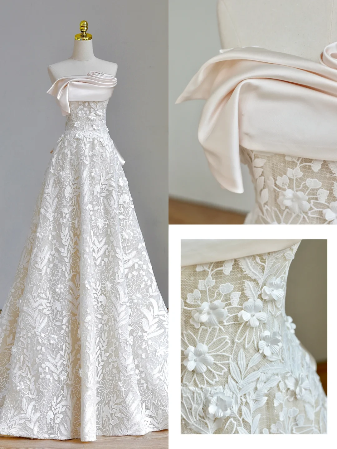 Pretty Wedding Dress Ball Gown Strapless Ivory Lace Wedding Dresses Bridal Gowns DP1565