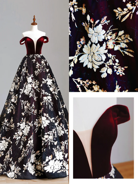 Gorgeous A line Off The Shoulder Burgundy Long Prom Dress Party Dress Graduation Dresses DP1567