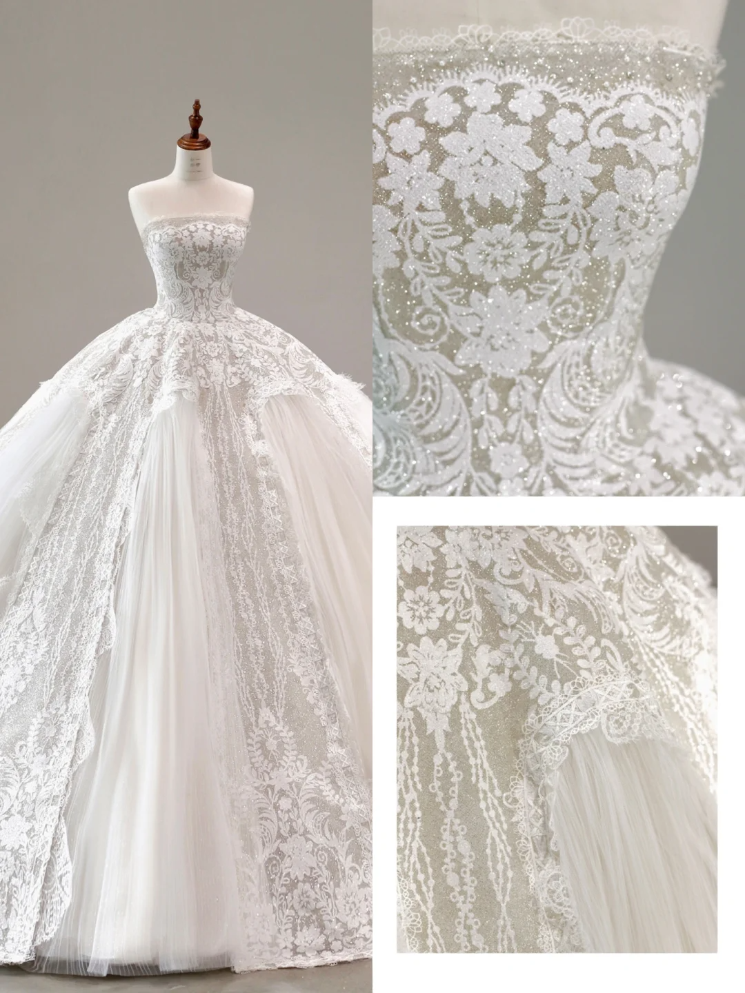 Pretty Wedding Dress Ball Gown Strapless Ivory Lace Wedding Dresses Bridal Gowns DP1571