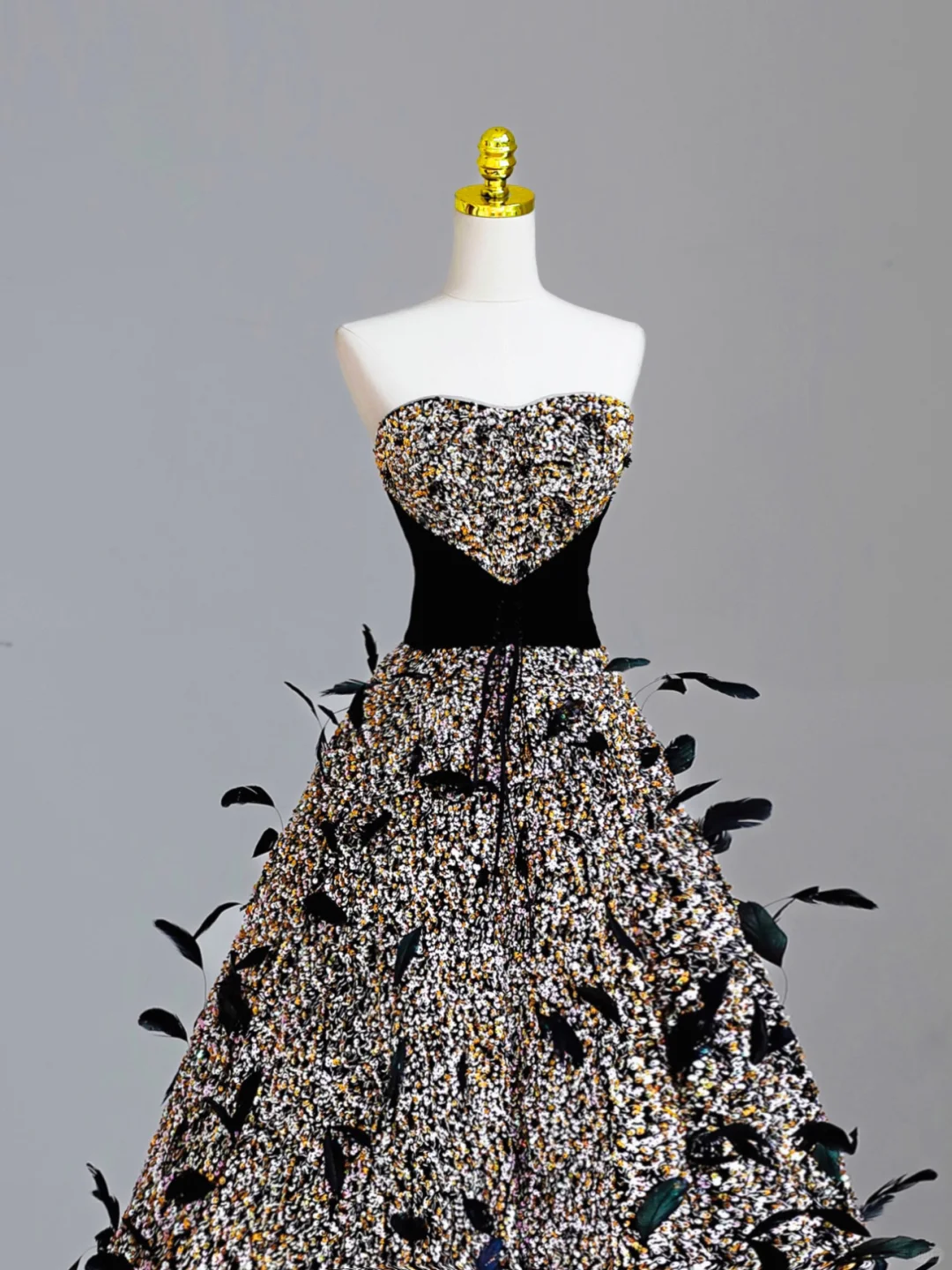 Elegant Glamour Ball Gown Strapless Black Sequin Long Prom Dresses Party Dress Evening Dress DP1578