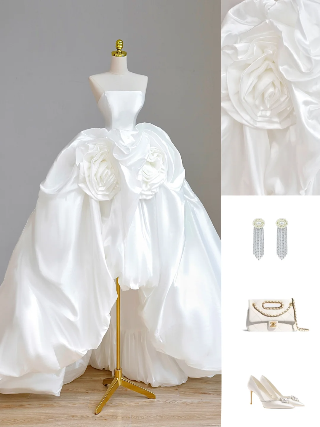 Pretty Wedding Dress High Low Strapless White Satin Wedding Dresses Bridal Gowns DP1579