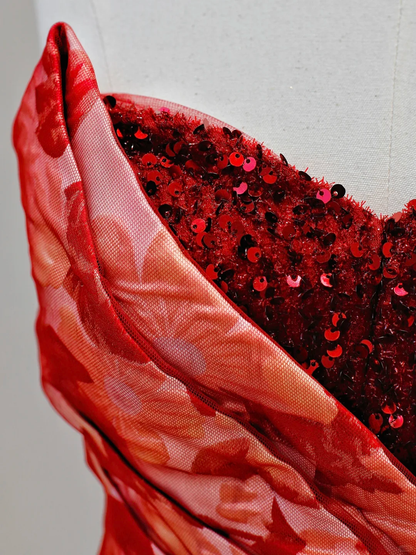 Elegant Glamour Ball Gown Sweetheart Tulle Red Floral 21st Birthday Dresses Evening Gown Birthday Outfits Evening Dress For Women DP1588