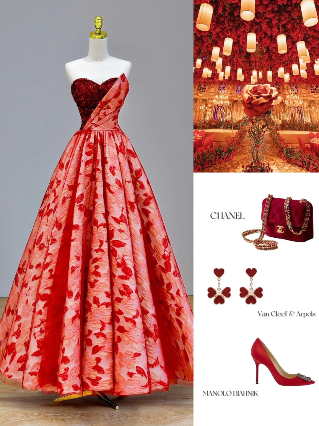 Elegant Glamour Ball Gown Sweetheart Tulle Red Floral 21st Birthday Dresses Evening Gown Birthday Outfits Evening Dress For Women DP1588