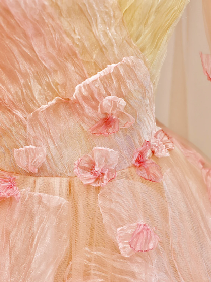 Elegant Glamour Ball Gown Strapless Tulle Pink Floral 21st Birthday Dresses Evening Gown Birthday Outfits Evening Dress For Women DP1589