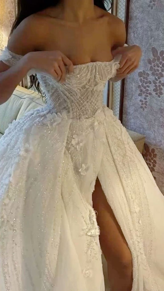 Rustic Wedding Dress Ball Gown Off The Shoulder White Lace Wedding Dresses Bridal Gowns DP1591