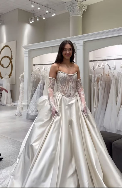 Elegant Bridal Dress Ball Gown Sweetheart White Lace Wedding Dresses Minimalist Bridal Gowns DP1600