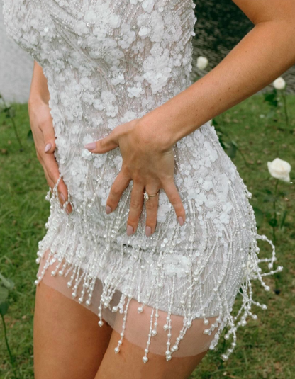 Rustic Wedding Dress Sheath Strapless White Sequin Short Summer Wedding Dresses Bridal Gowns DP1608