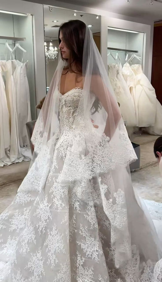 Classic Bridal Dress Ball Gown Sweetheart Lace White Wedding Dresses Minimalist Bridal Gowns DP1614