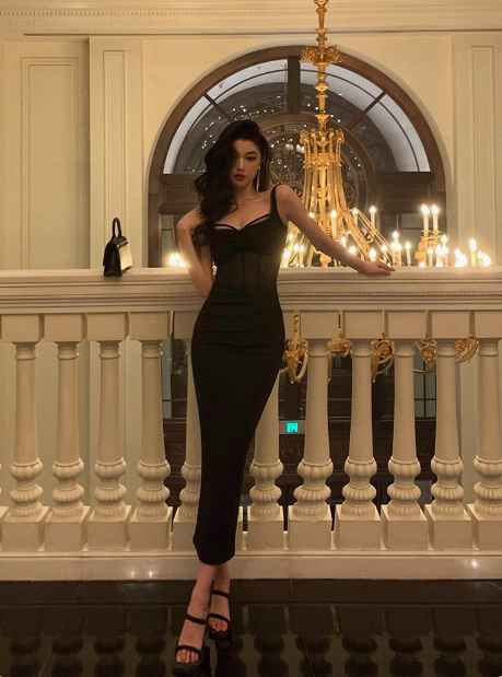 Modest Sheath Spaghetti Straps Black Satin 21st Birthday Dress Party Gown Birthday Outfits Birthday Dress Ideas For Women DP1628