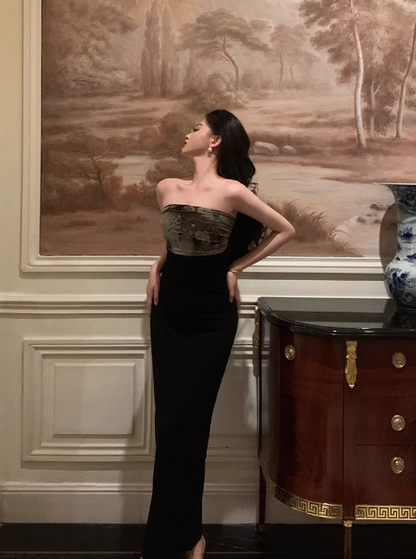 Modest Sheath Strapless Black Satin 21st Birthday Dress Party Gown Birthday Outfits Birthday Dress Ideas For Women DP1630