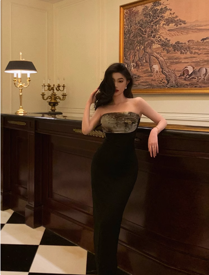 Modest Sheath Strapless Black Satin 21st Birthday Dress Party Gown Birthday Outfits Birthday Dress Ideas For Women DP1630