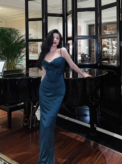 Elegant Glamour Mermaid Spaghetti Straps Blue Long Prom Dress Party Dress Evening Dresses DP1632