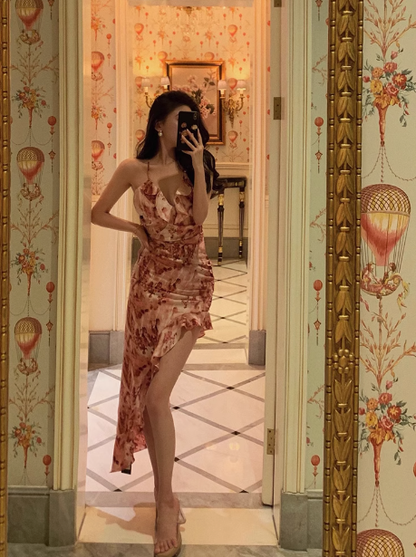 Modest Sheath Spaghetti Straps Floral Pink 21st Birthday Dress Party Gown Birthday Outfits Birthday Dress Ideas For Women DP1636