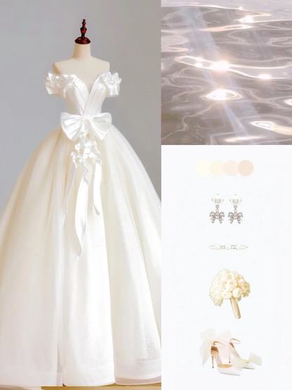 Ethereal Wedding Dress Ball Gown Off The Shoulder Tulle White Wedding Dresses Bridal Gowns DP1637