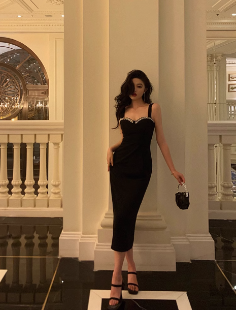 Elegant Mermaid Straps Black 23rd Birthday Dress Party Gown Birthday Outfits Birthday Dress Ideas For Women DP1637