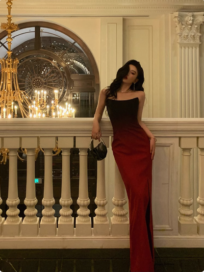 Sexy Mermaid Strapless Burgundy Satin 21st Birthday Dress Party Gown Birthday Outfits Birthday Dress Ideas For Women DP1639