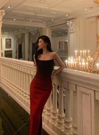 Sexy Mermaid Strapless Burgundy Satin 21st Birthday Dress Party Gown Birthday Outfits Birthday Dress Ideas For Women DP1639