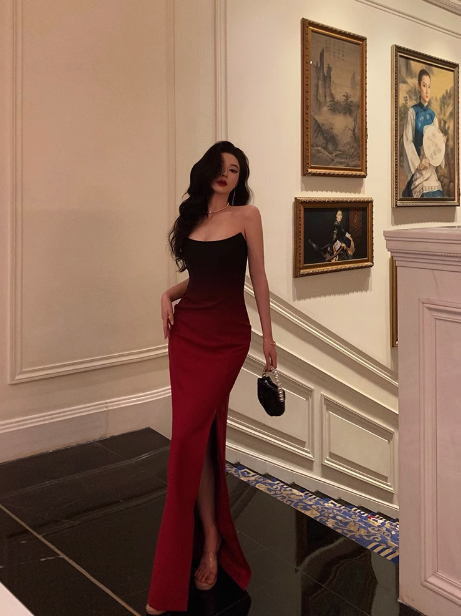 Sexy Mermaid Strapless Burgundy Satin 21st Birthday Dress Party Gown Birthday Outfits Birthday Dress Ideas For Women DP1639