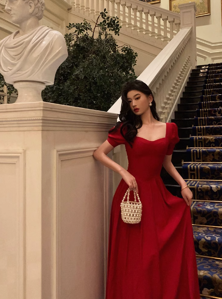 Modest A line Short Sleeves Red 21st Birthday Dress Party Gown Birthday Outfits Birthday Dress Ideas For Women DP1642