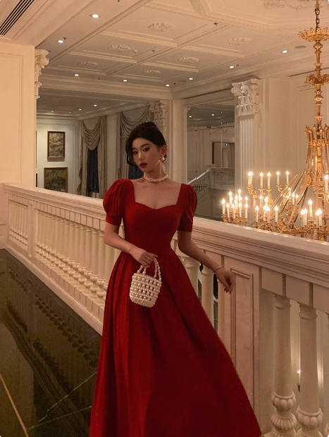 Modest A line Short Sleeves Red 21st Birthday Dress Party Gown Birthday Outfits Birthday Dress Ideas For Women DP1642