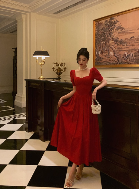 Modest A line Short Sleeves Red 21st Birthday Dress Party Gown Birthday Outfits Birthday Dress Ideas For Women DP1642