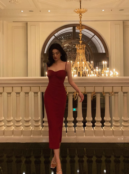 Elegant Sheath Spaghetti Straps Red 23rd Birthday Dress Party Gown Birthday Outfits Birthday Dress Ideas For Women DP1643