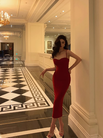 Elegant Sheath Spaghetti Straps Red 23rd Birthday Dress Party Gown Birthday Outfits Birthday Dress Ideas For Women DP1643